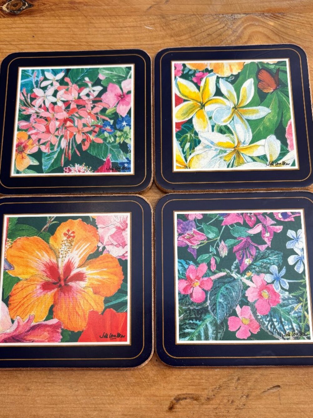 Tropical Flowers Coasters- Set of 4 Cork Back